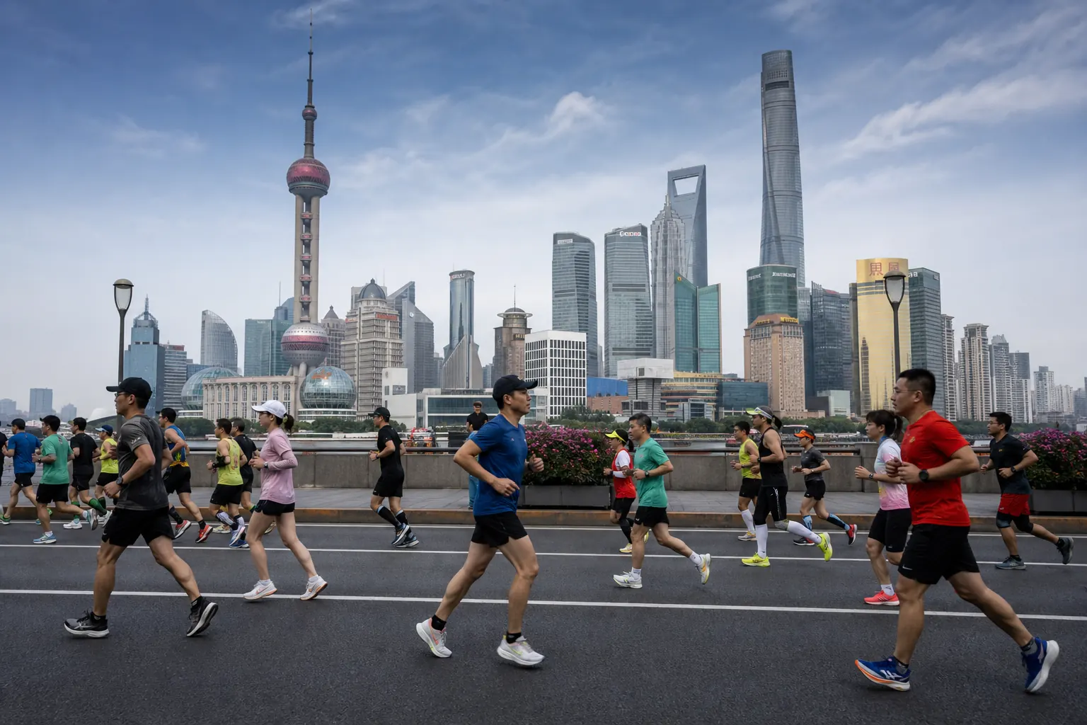 Illustration éditoriale ; elle ne documente pas cette édition ni le lieu exact. Shanghai Marathon à Shanghai