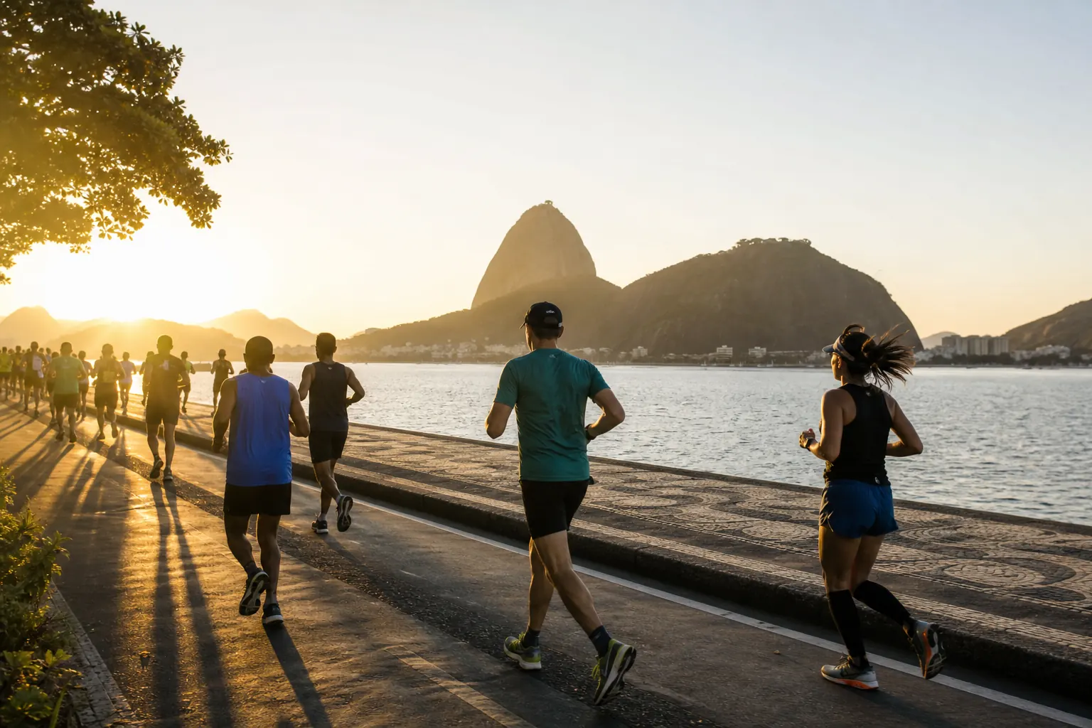 Editorial illustration; it does not document this edition or the exact venue. 28ª Meia Maratona Internacional do Rio de Janeiro in Rio de Janeiro