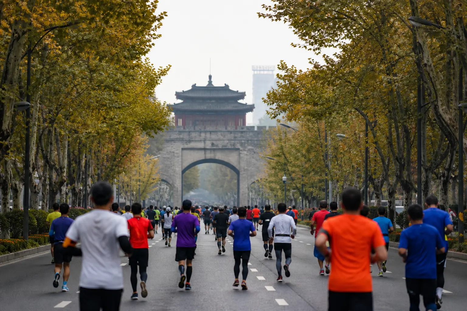 Illustration éditoriale ; elle ne documente pas cette édition ni le lieu exact. Nanjing Marathon à Nanjing