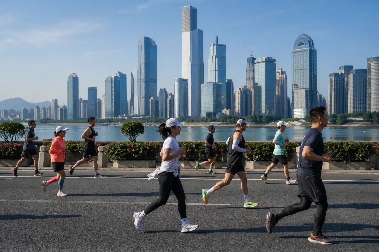 Illustrazione editoriale; non documenta questa edizione né il luogo esatto. Fuzhou Marathon a Fuzhou