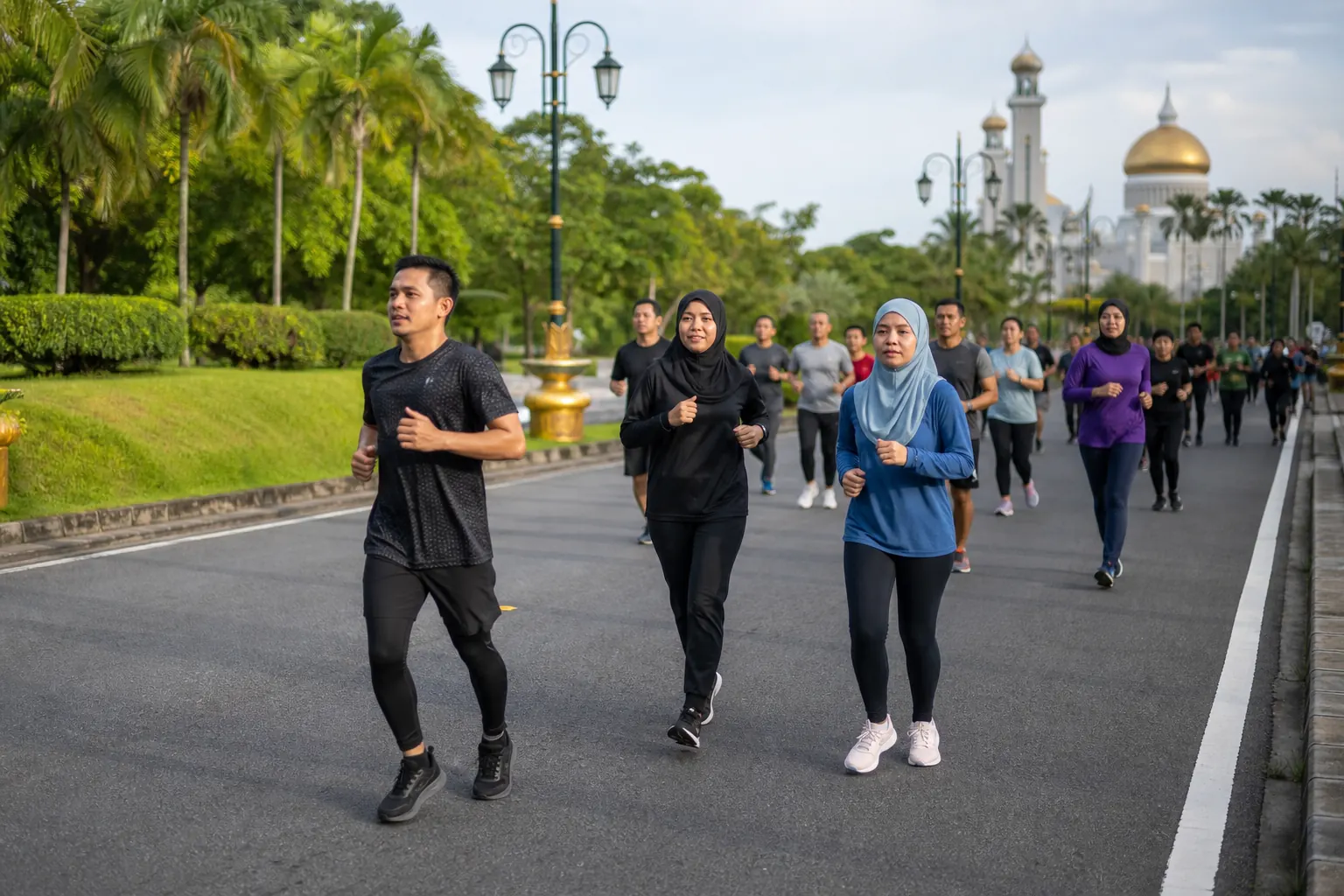 Illustration éditoriale ; elle ne documente pas cette édition ni le lieu exact. Brunei International Half Marathon à Bandar Seri Begawan