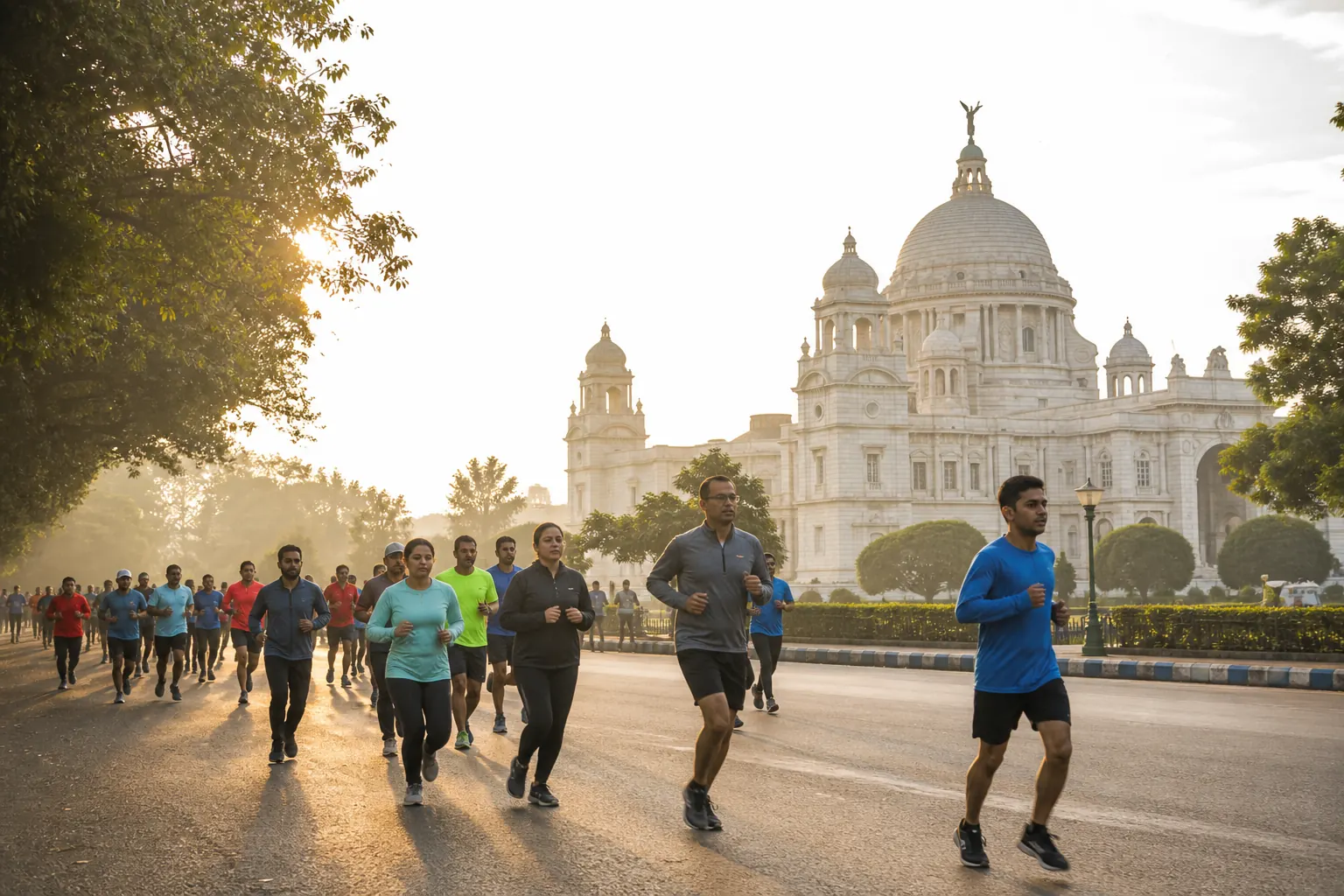 Illustration éditoriale ; elle ne documente pas cette édition ni le lieu exact. JBG Kolkata Marathon à Kolkata